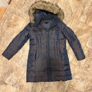 Blue Land’s End 80% Down Puffer Coat with Faux Fur Hood